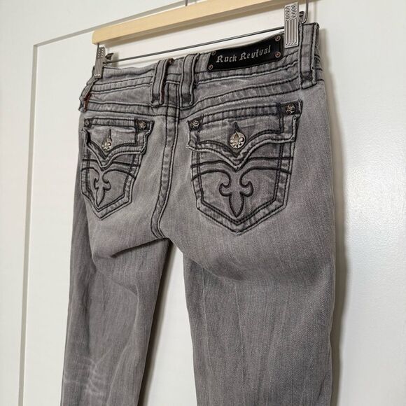 Rock Revival Celine Skinny Jeans Women 28 Gray Low Rise Embellished Denim Grunge - Picture 6 of 16